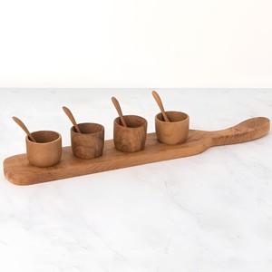 <b>Wooden</b> Sauce Dish <b>Set</b> Food Seasoning Wood Condiments with Tray Natural Condiment Container <b>Sets</b> - Product Image 3