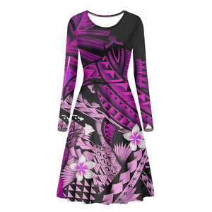 Vestido Maxi con Estampado Hawaiano de Talla Grande, Manga Larga, Cuello en V, Tejido de Punto, Informal, para Mujer, Personalizado, Ropa de Verano - Product Image 4