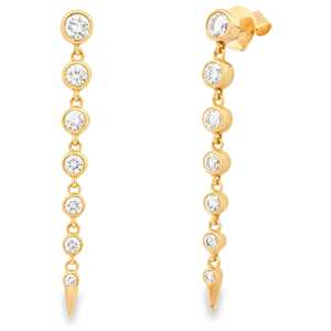 Boucles d'oreilles pendantes minimalistes en or massif 14 carats avec diamant de laboratoire taille ronde serti clos, étincelantes, pour mariage, bijoux fins, vente en gros - Product Image 1