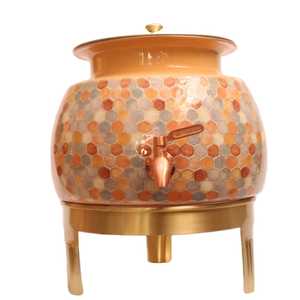 Premium 5L Globe Style Printed Copper Water Dispenser Pink Floral Ayurvedic Pure Metal <b>Storage</b> Tank for Healthy <b>Drinking</b> - Product Image 4
