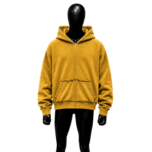 Sweat à capuche zippé oversize doré, style décontracté, effet vieilli, doublure polaire, vêtement urbain, look quotidien, respirant, idéal pour superposer - Product Image 1