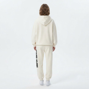 Conjunto de Sudadera con Capucha y Pantalones Largos con Cordón para Mujer, 100% Algodón, Estilo Casual Holgado, con Bordado Desgastado - Product Image 2