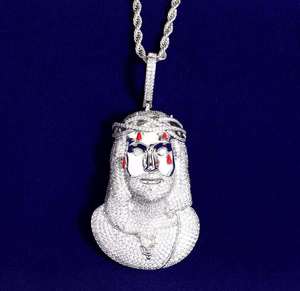 Pendentif Hiphop Visage de Christ en Moissanite, Argent 925 Plaqué Rhodium, Micro-Pavé Taille Brillant, Breloque Religieuse Unisexe Chrétienne - Product Image 4