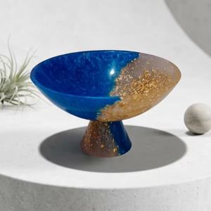 Bol en résine de 10 pouces de large, profond, avec paillettes dorées et base décorative, écologique, pour cuisine moderne, salon et fêtes - Product Image 1
