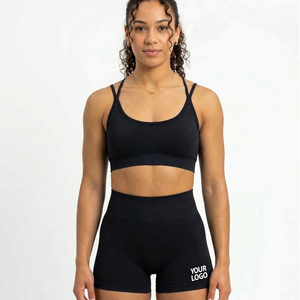 <b>White</b> Ribbed Sports Bra <b>Set</b> Spaghetti Strap Scoop Neck Medium Support Breathable Fitness Active wear Sports Bra - Product Image 3