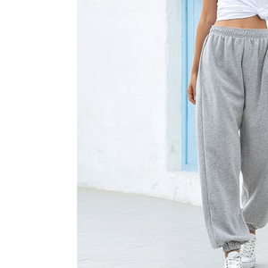 Women's Winter Oversized Flat Front Breathable 100% Cotton Sweatpants with Drawstring Closure cheap price with custom OEM - Product Image 2