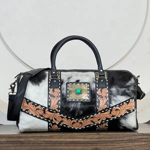 Bolso de Hombro de Cuero Genuino de Vaca al por Mayor, Estilo Western con Conchos Turquesa, Bolso de Viaje para Mujer - Product Image 2