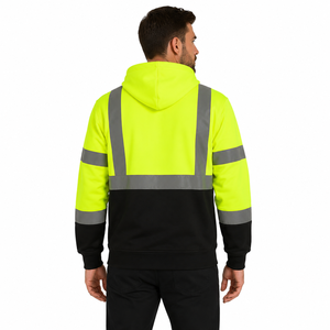 Sweat à capuche de travail haute visibilité en polyester réfléchissant pour homme, uniforme de sécurité imperméable et respirant avec fermeture éclair frontale - Product Image 5