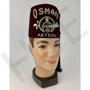 Gorra Masónica Vintage SHRINE con Adorno de Tambor Egipcio y Pedrería de Fieltro - HSE - Product Image 1