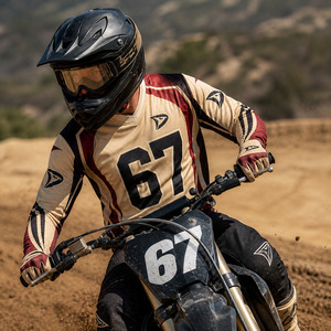 เสื้อเจอร์ซีย์วิบาก OEM Retro Motocross หมายเลข 67 แบบ Sublimation สำหรับแข่งรถวิบาก MX สีครีมวินเทจ แขนยาว ระบายอากาศได้ดี - Product Image 6