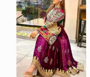 Robe culturelle afghane écologique pour femmes, manches longues, longueur genou, avec dentelle à la taille naturelle et broderie tribale authentique - Product Image 6