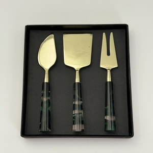 Stainless Steel Gold Finished With Handmade Black Resin Handle <b>Cheese</b> Tools <b>set</b> Decorative <b>Cheese</b> <b>Set</b> - Product Image 2