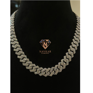 Suministro al por mayor: Cadena cubana de moissanita y diamantes Navkar, chapada en oro sobre plata 925, estilo hip-hop, joyería para bodas y aniversarios, exportación. - Product Image 1