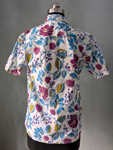 <b>Men</b> Cotton Handblock Printed Floral Turn-down Collar Short Sleeve Button-Up <b>Shirt</b> Casual Summer <b>Beach</b> Golf Wear ODM Custom - Product Image 5