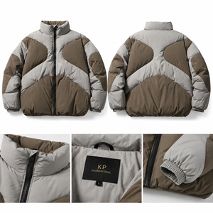 Men's Color Blocking Puffer Jacket Stand Collar Zipper Closure Windproof <b>Thick</b> Polyester Wadding Casual <b>Winter</b> <b>Coat</b> - Product Image 2