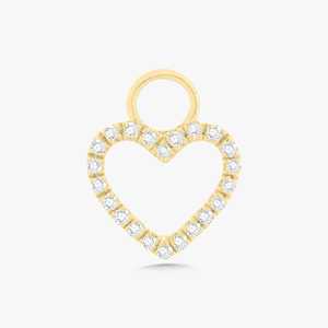 Open Heart Charm Dangle Earrings 14K <b>Solid</b> <b>Gold</b> Pave Round Cut Lab Grown Diamond <b>Huggie</b> Removable Attachment Jewelry Manufacture - Product Image 3
