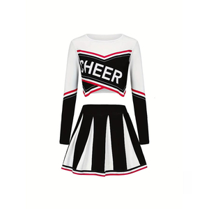 Uniforme de Porristas OEM Más Vendido, Falda a Rayas Morada y Blanca, Top de Manga Larga con Logotipo de Porristas Estampado en la Parte Delantera, Talla Adulto, En Stock - Product Image 2