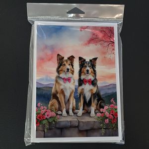 Whimsical A7 Tamaño 5x7 Tarjetas de nota en blanco Paquete de 8 con sobres Collie Dos corazones Tarjetas de felicitación - Product Image 3