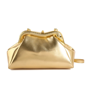 Pochette dorée métallique avec fermoir, élégante pochette de soirée pour femme, sac à main de mariage, design élégant à poignée unique, sac à main à fermoir. - Product Image 1