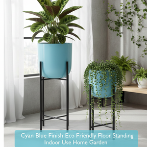 Macetero Moderno de Acero Inoxidable de Primera Calidad, Soporte para Macetas con Acabado Azul Cian, Ecológico, para Uso en Interiores, Hogar y Jardín - Product Image 5