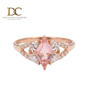 Bague ethnique en or rose massif 14 carats avec diamant de laboratoire et saphir padparadscha de laboratoire, bijoux fins pour femmes certifiés IGI - Product Image 1