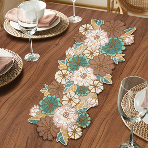 36" Glass Beaded <b>Dining</b> <b>Table</b> <b>Runner</b> High Quality Hand Beaded Work With Custom Floral Design Low Price <b>Runners</b> for Christmas - Product Image 3