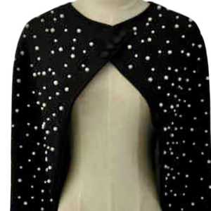 <b>Black</b> Pearl Capelet Women Beaded Short Sleeve Elegant Evening <b>Shawl</b> Formal Party Fashion Wrap Cover Up Boutique Style - Product Image 4