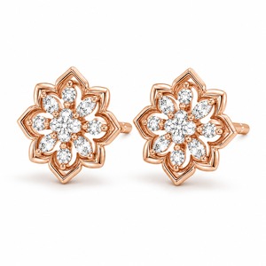 Pendientes de Oro Rosa con Diamantes en Forma de Flor y Diamantes de Corte Esmeralda, Certificados por IGI, Joyería Clásica para Mujer, Ideal para Bodas - Product Image 4