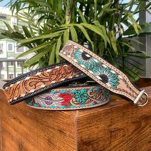 Vente en gros de colliers de chien rembourrés en cuir usiné à la main collier pour animaux de compagnie à fleurs roses en cuir de vachette robuste pour chiens de taille moyenne et petite - Product Image 6