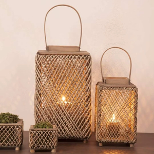 Lanterne unique en bois et corde, artisanale, style côtier, porte-bougie décoratif suspendu pour décoration intérieure et extérieure - Product Image 1