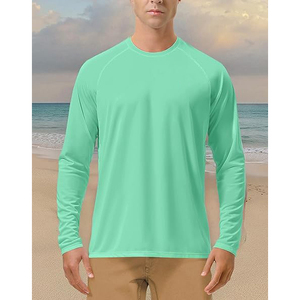 <b>Mens</b> Trendy Mint Green Long Sleeve Rash Guard Swim Shirt Breathable Lightweight UV Sun Protection <b>Top</b> - Product Image 5