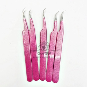 Pinces à épiler professionnelles en acier inoxydable pour extensions de cils, marque privée, rose brillant, pointe à 45 degrés, pour extensions de cils - Product Image 2
