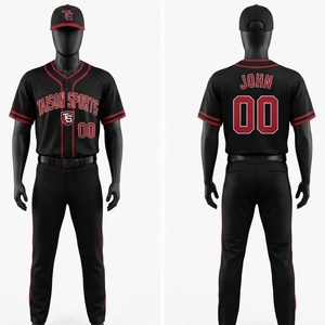 Unisex Baseball Uniform Premium <b>Polyester</b> 120 Grams Interlock Black Red Jersey Custom Front Team Name Number Plus Size Custom - Product Image 1