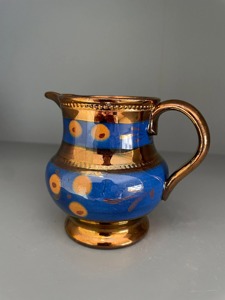 Vintage Ceramic Pitcher Blue Gold Floral Design Pottery <b>Jug</b> for <b>Drinks</b> Party Use - Product Image 6