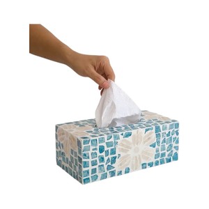 Caja de pañuelos rectangular de alta gama con incrustaciones de nácar y madera hecha a mano para decoración del hogar - Product Image 4