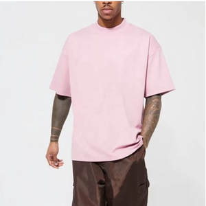 <b>Men's</b> Oversized <b>Pink</b> Cotton <b>T</b>-<b>Shirt</b> Regular Sleeve O-Neck Letter Pattern Casual Anti-shrink 210g Knitted Jersey Fit - Product Image 1