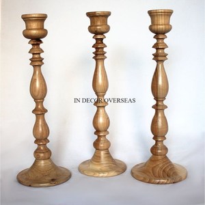 Ensemble de 3 bougeoirs en bois faits à la main de qualité supérieure pour la décoration de table à la maison et à l'hôtel - Product Image 1