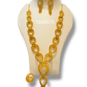 AWAIS HOUSE Nouvelle Collection Style Hip Hop Plaqué Or Laiton Ensemble Collier et Bracelet Femme Mariage Fête Diamant Massif Infini - Product Image 1