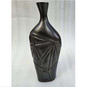 Modern Handmade Metal Tabletop <b>Vase</b> Geometric Design Textured Finish Black Decorative Art Piece - Product Image 1