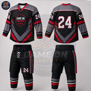 Black Red Color Professional Sublimated Jersey with Protective Hockey Pants Team Performance Sportswear Ice Hockey Uniform - Product Image 4
