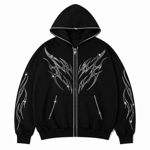 Sweat à capuche zippé American Fit avec strass – Pull en polaire premium style baseball avec poches et logos brodés – Commandes en gros OEM - Product Image 1