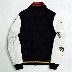 Veste universitaire personnalisée pour homme en laine Melton avec manches en cuir véritable, design patchwork, col montant, coupe-vent, imperméable, vente en gros - Product Image 6