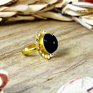 Latest Design Onyx <b>Ring</b> Tribal Brass <b>Rings</b> Women 18k Gold Plated Floral <b>Statement</b> Band Boho Geometric Design Wholesale/OEM/ODM - Product Image 3