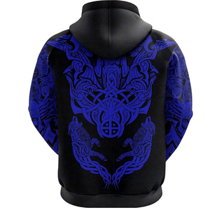 Sweat-shirt à capuche pour homme, bleu, imprimé motif Viking, coupe classique, décontracté, pour l'automne, 100% polyester, tricoté, transfert par sublimation - Product Image 6