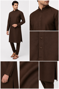 Men Chocolate Silk Kurta Chinese Collar Ethnic Wear Shirt Premium Traditional <b>Indian</b> Festive Wear Tunic <b>Top</b> Custom - Product Image 3