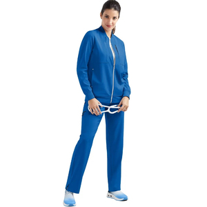 Blouse médicale pour femme, bleu clair, en polyester tricoté, entièrement zippée, uniforme d'hôpital, haut tendance en polyester pour hôpital - Product Image 5