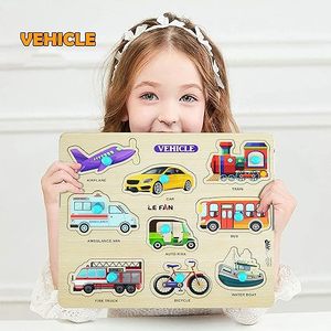 Puzzles en bois Lefan, puzzle de transport en bois pour enfants, puzzle éducatif de correspondance de véhicules, couleurs vives, jouet inspiré de Montessori - Product Image 3