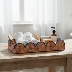 Bandeja de Servir Festoneada de Ratán y Cesta de Almacenamiento Rectangular de Mimbre para Decoración del Hogar y Baño - Product Image 5