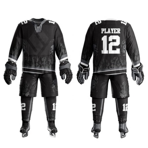 Conjunto de Jersey de Hockey sobre Hielo Negro Personalizado para Hombre, Manga Larga, Sublimado, Malla Transpirable, Uniforme de Equipo, Ropa Deportiva - Product Image 2