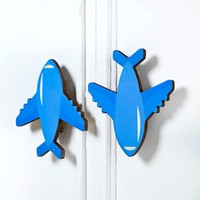 Poignées de porte en bois d'acacia faites à la main, bleues, motif avion, en bois naturel, poignées de tiroir pour enfants, poignées de commode, poignées de placard, poignées de cuisine